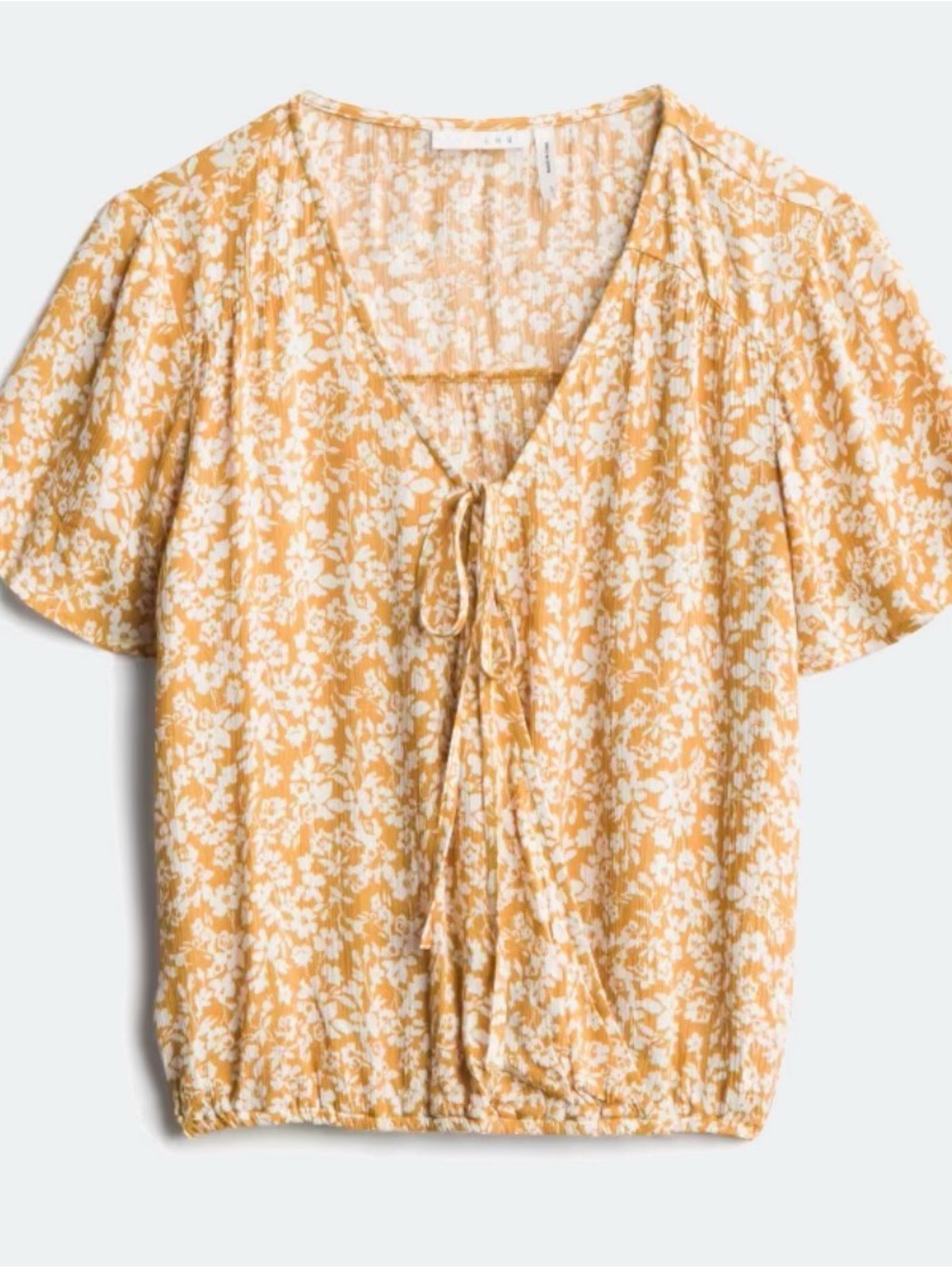 Lush Yellow Floral Tie-Front Puff Sleeve Blouse